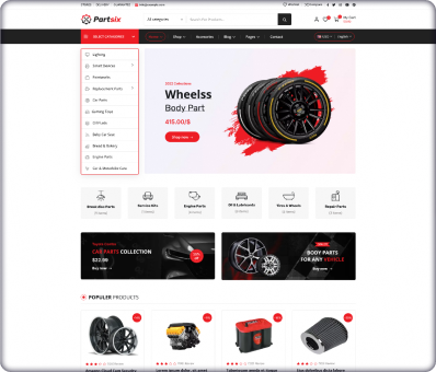 Partsix - Auto Parts & Car Accessories Shop HTML Template — React theme